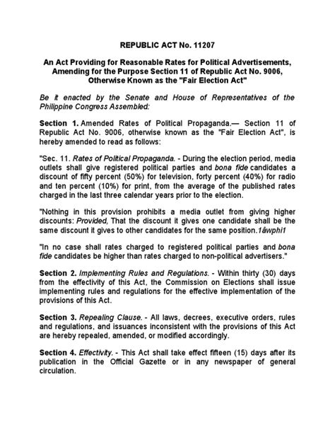 RA 9006: Fair Election Act.